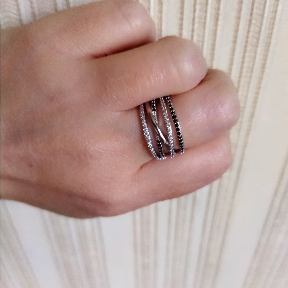 New 925 Sterling Silver White Black CZ Ring - Picture 3 of 10